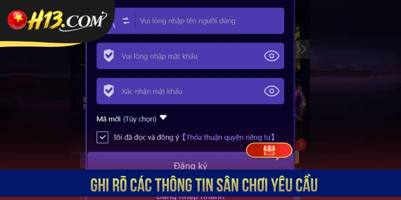 Ghi rõ các thông tin sân chơi yêu cầu